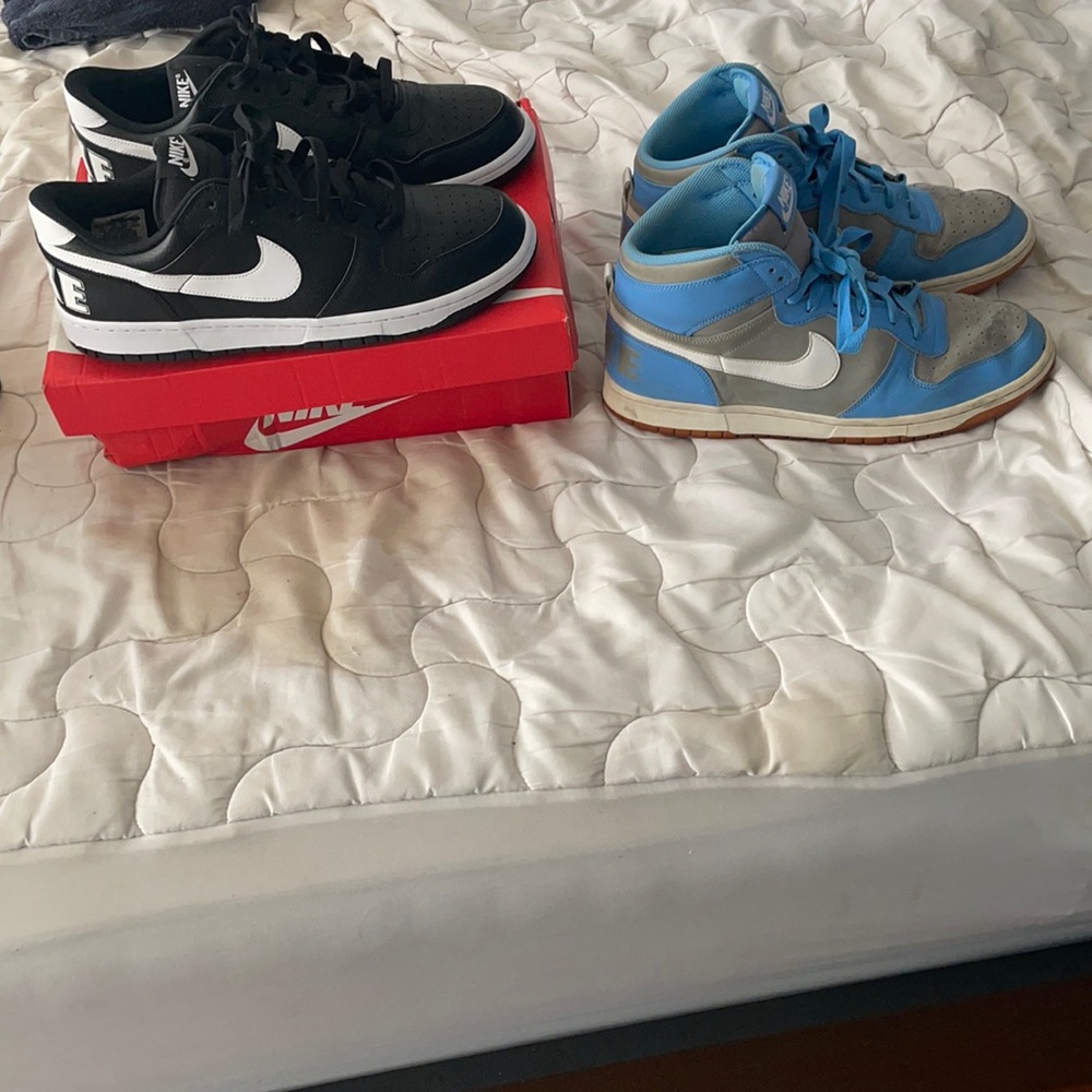Big Nike Low New Black & Big Nike High University Blue Used Heat Bundle Size 12